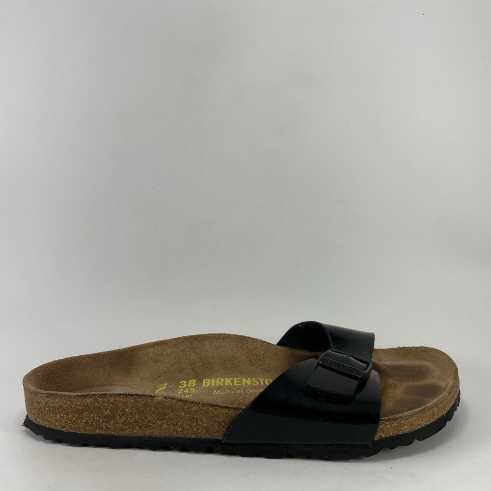 Birkenstock Madrid Black Patent Sandals Womens Size 38, 7-7.5 Narrow Buckle